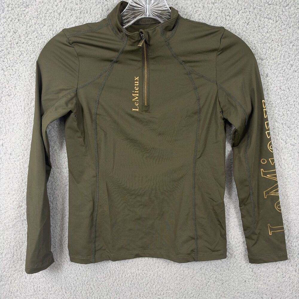 LeMieux Youth Quarter Zip Base Layer Top Size 9-10 Years Olive Khaki Equestrian